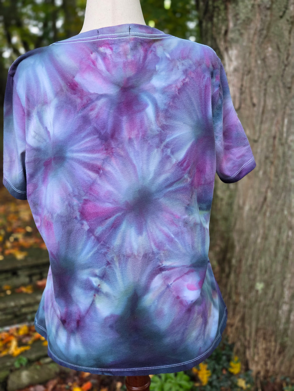 Ice-Dyed Women’s Large V-Neck T-Shirt — Bloom Collection — One of a Kind