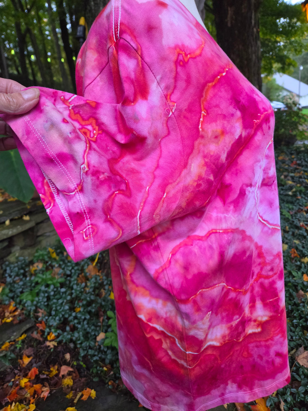 Ice-Dyed Women’s 3XL V-Neck T-Shirt — Fiery Geode Collection — One of a Kind