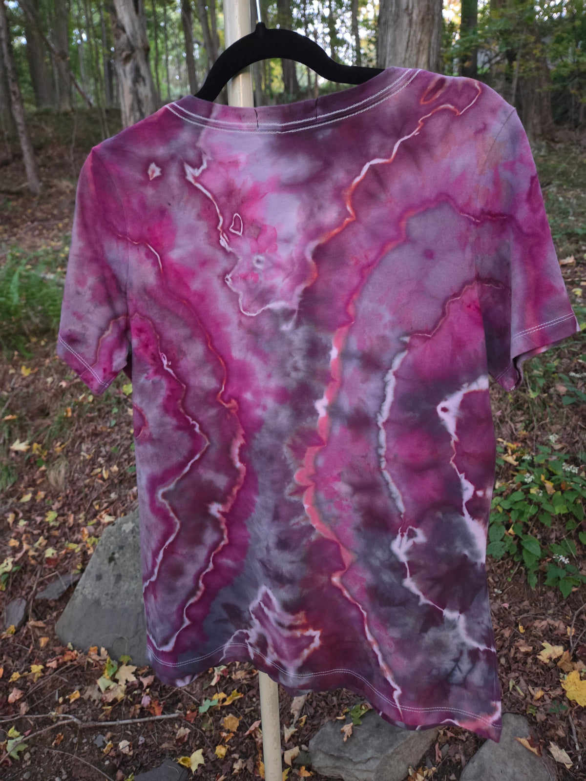 Ice-Dyed Women’s Medium V-Neck T-Shirt — Geode Collection — One of a Kind
