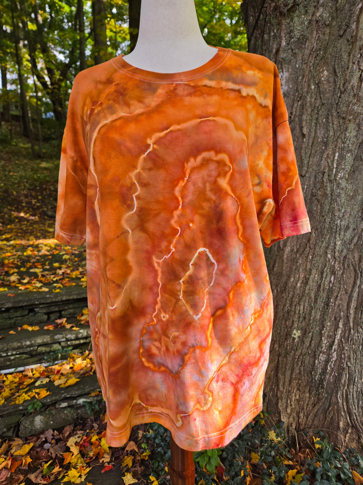 Ice-Dyed Unisex Relaxed Crew Neck T-Shirt — Autumn Ember — One of a Kind