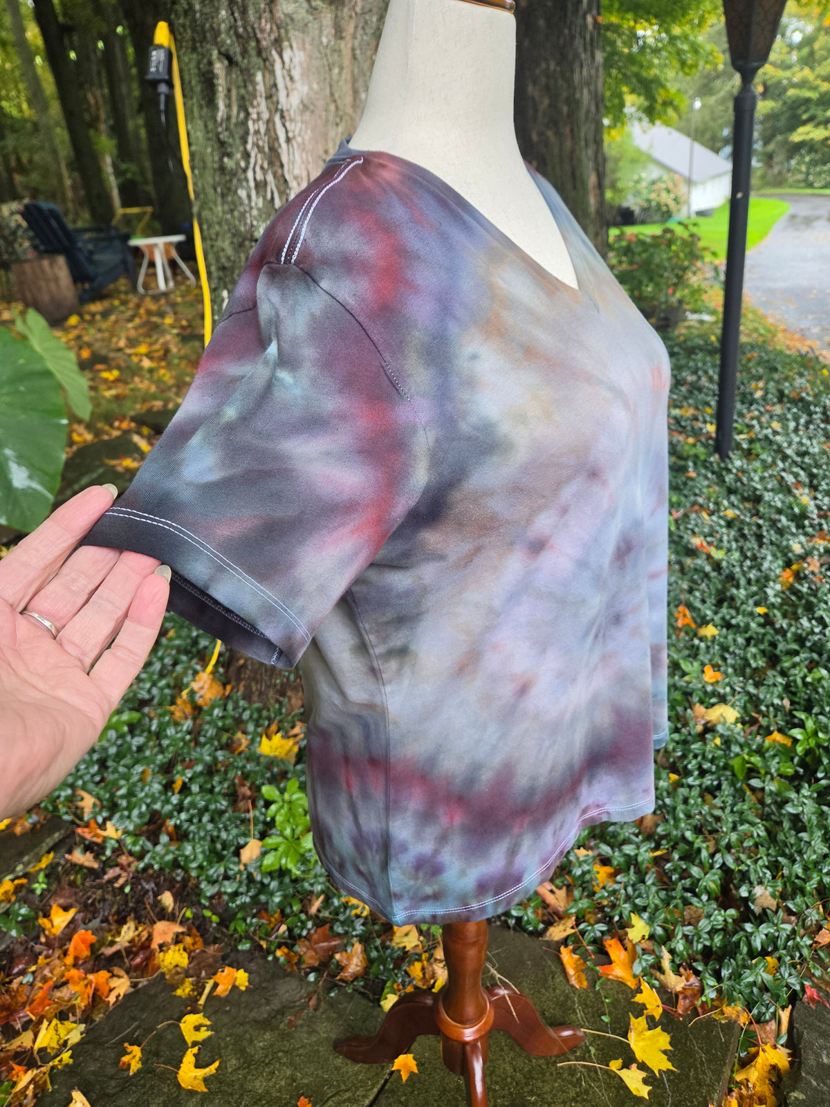 Ice-Dyed Women’s XL V-Neck T-Shirt — Swirl Collection — One of a Kind