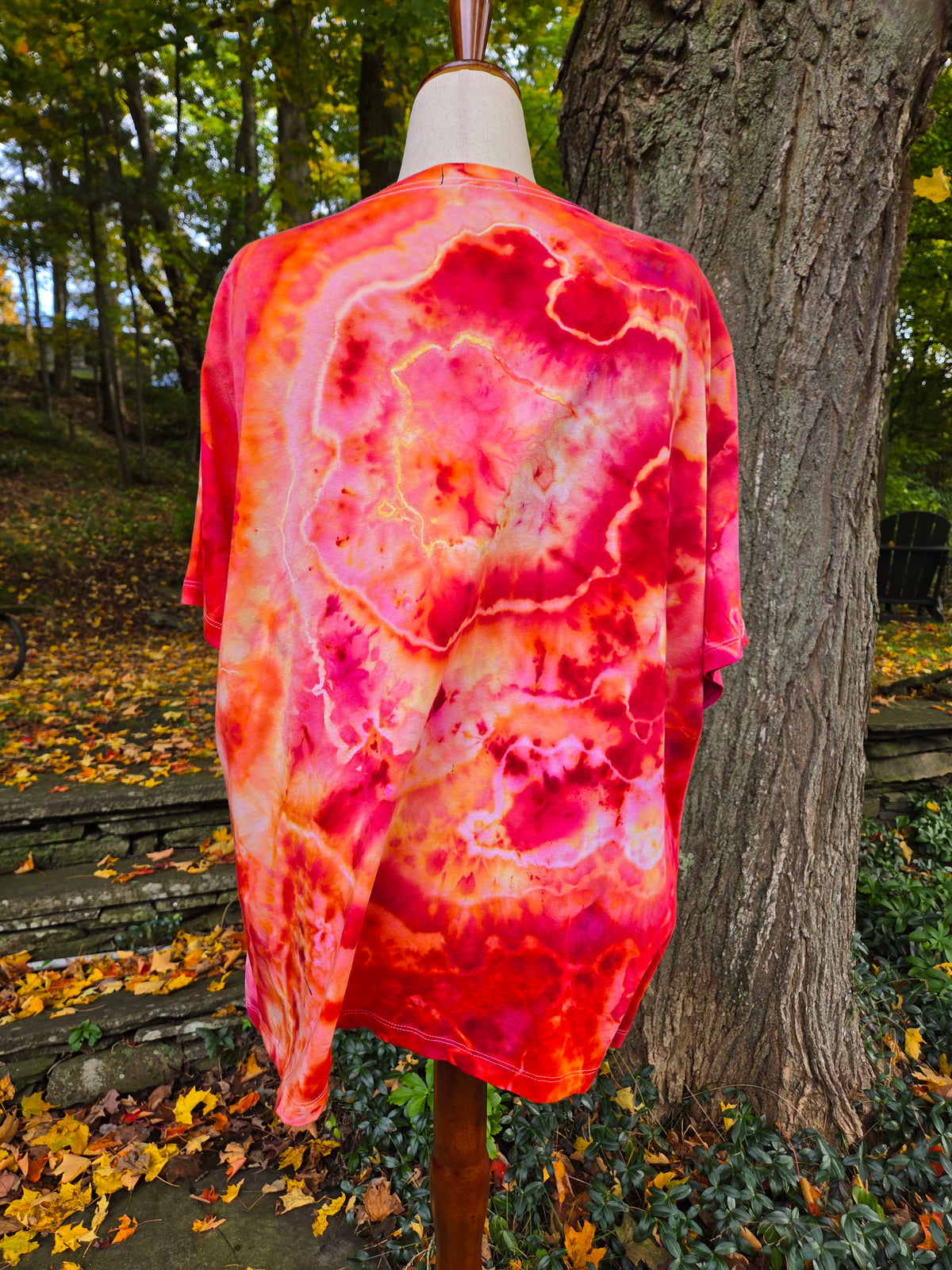 Ice-Dyed Women’s 3XL V-Neck T-Shirt — Fire Opal Geode — One of a Kind