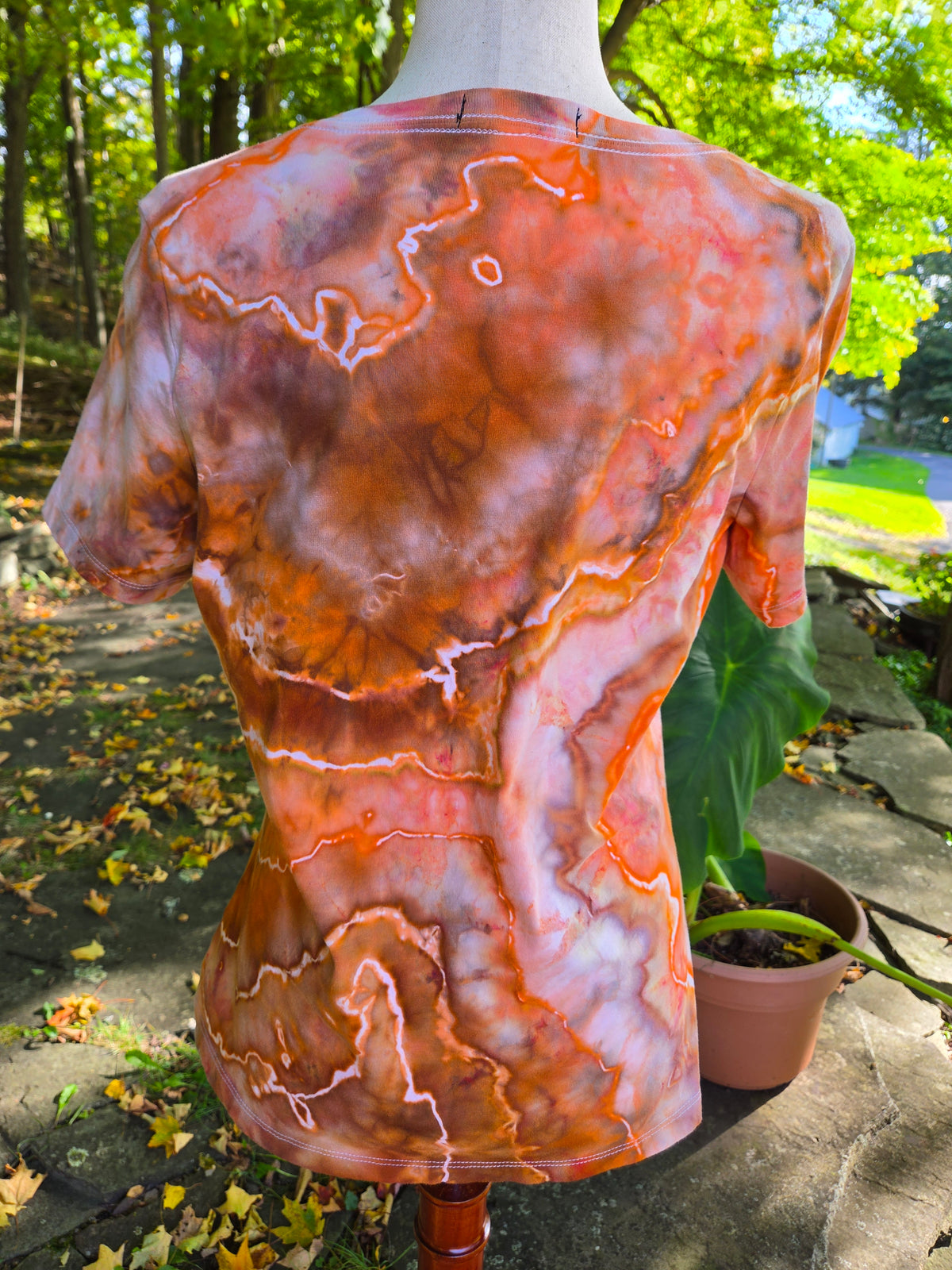 Ice-Dyed Women’s Medium V-Neck T-Shirt — One of a Kind