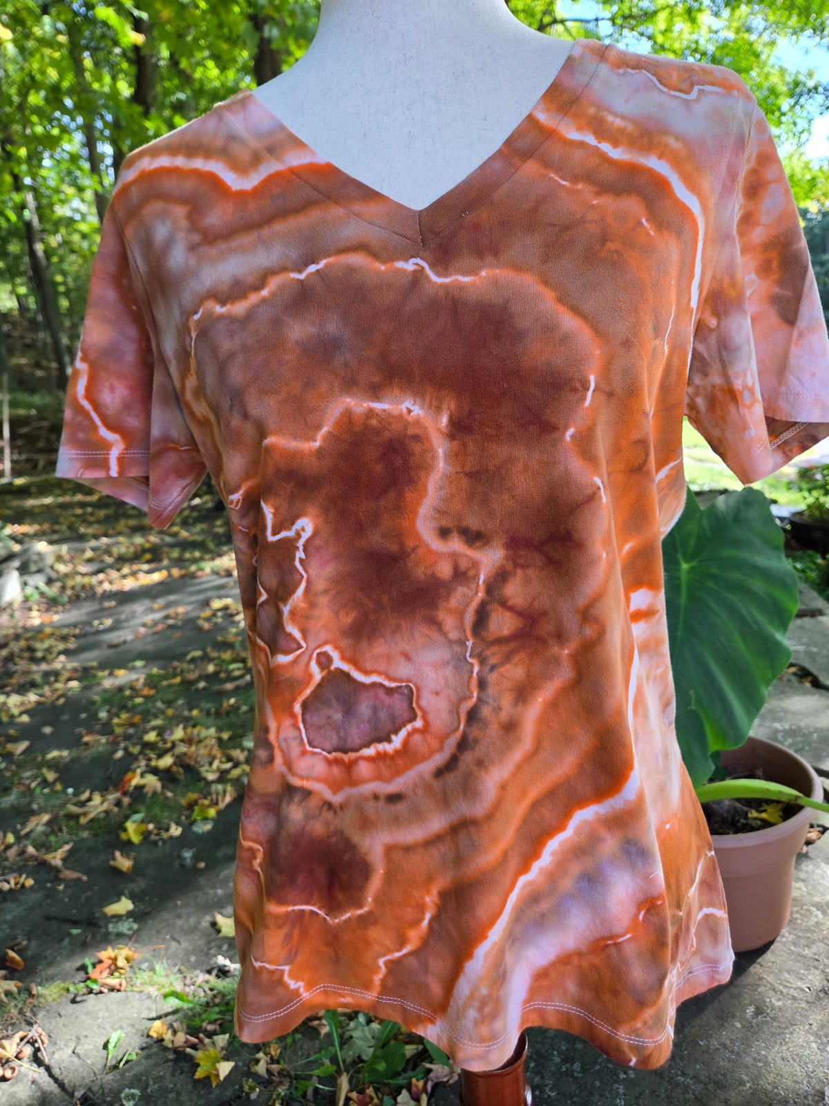 Ice-Dyed Women’s Medium V-Neck T-Shirt — One of a Kind