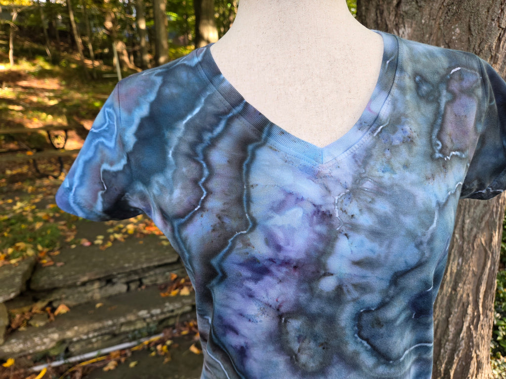 Ice-Dyed Women’s Small V-Neck T-Shirt — One of a Kind