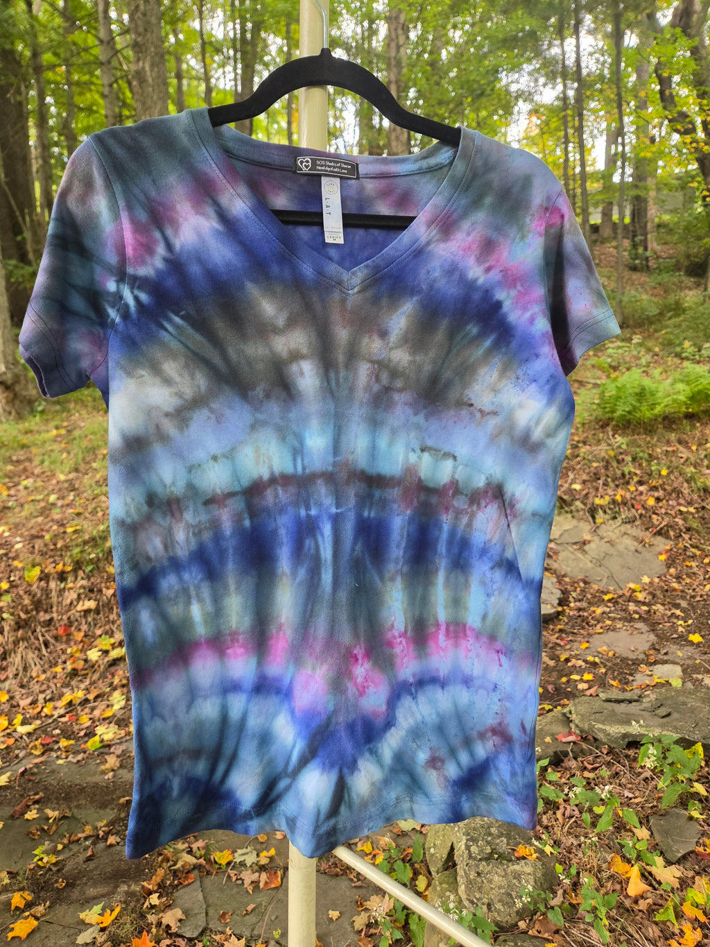 Ice-Dyed Women’s Medium V-Neck T-Shirt — One of a Kind