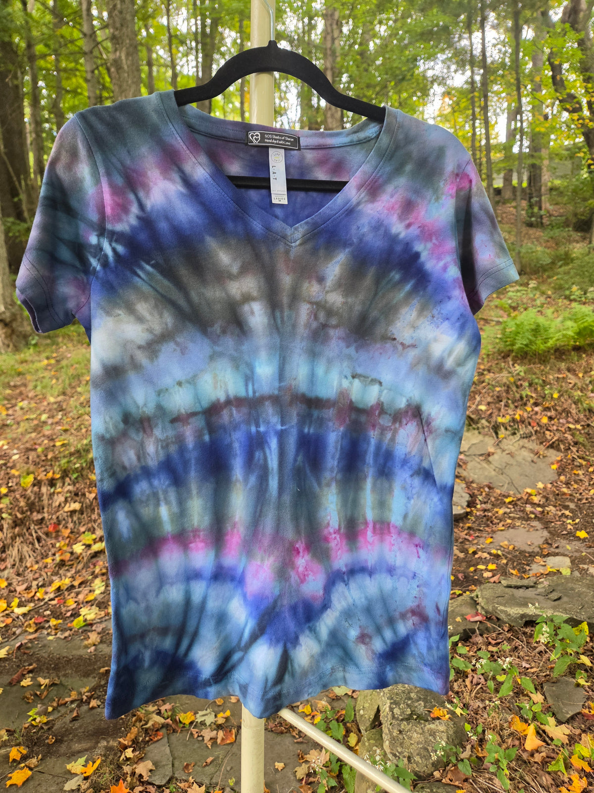 Ice-Dyed Women’s Medium V-Neck T-Shirt — One of a Kind