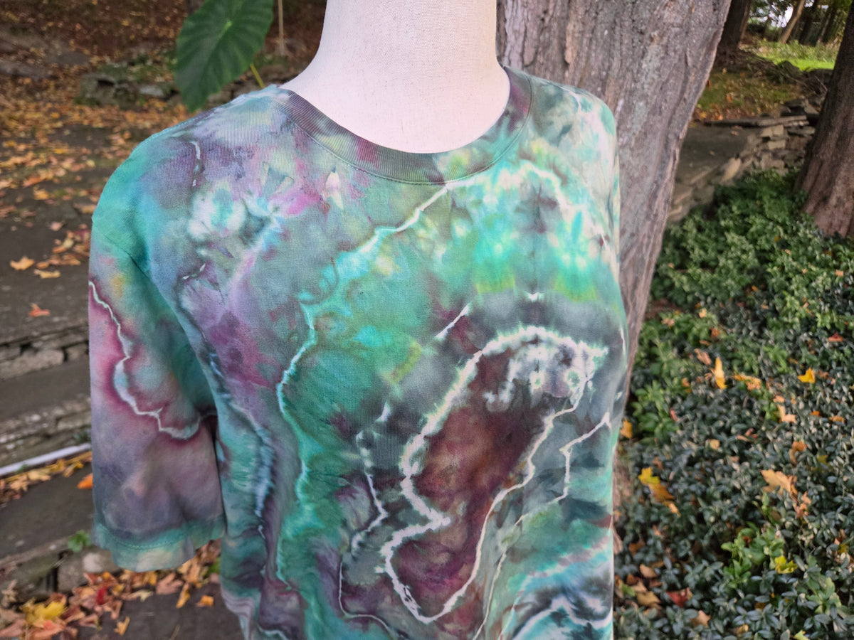 Ice-Dyed Women’s XL Boxy T-Shirt — Garment-Dyed 100% Cotton — One of a Kind