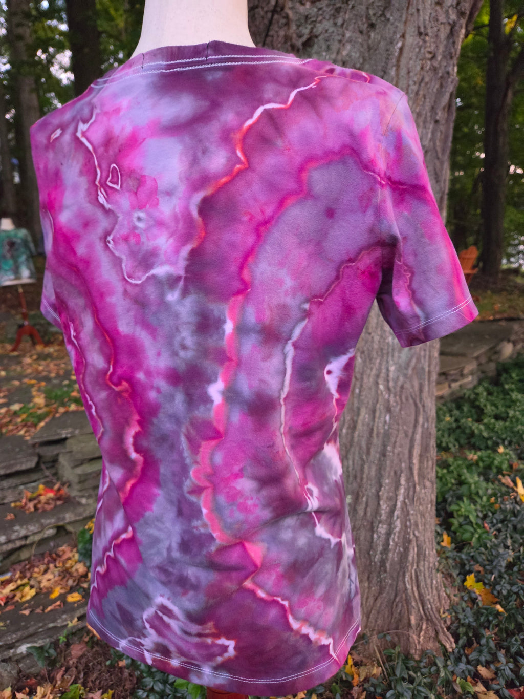 Ice-Dyed Women’s Medium V-Neck T-Shirt — Geode Collection — One of a Kind