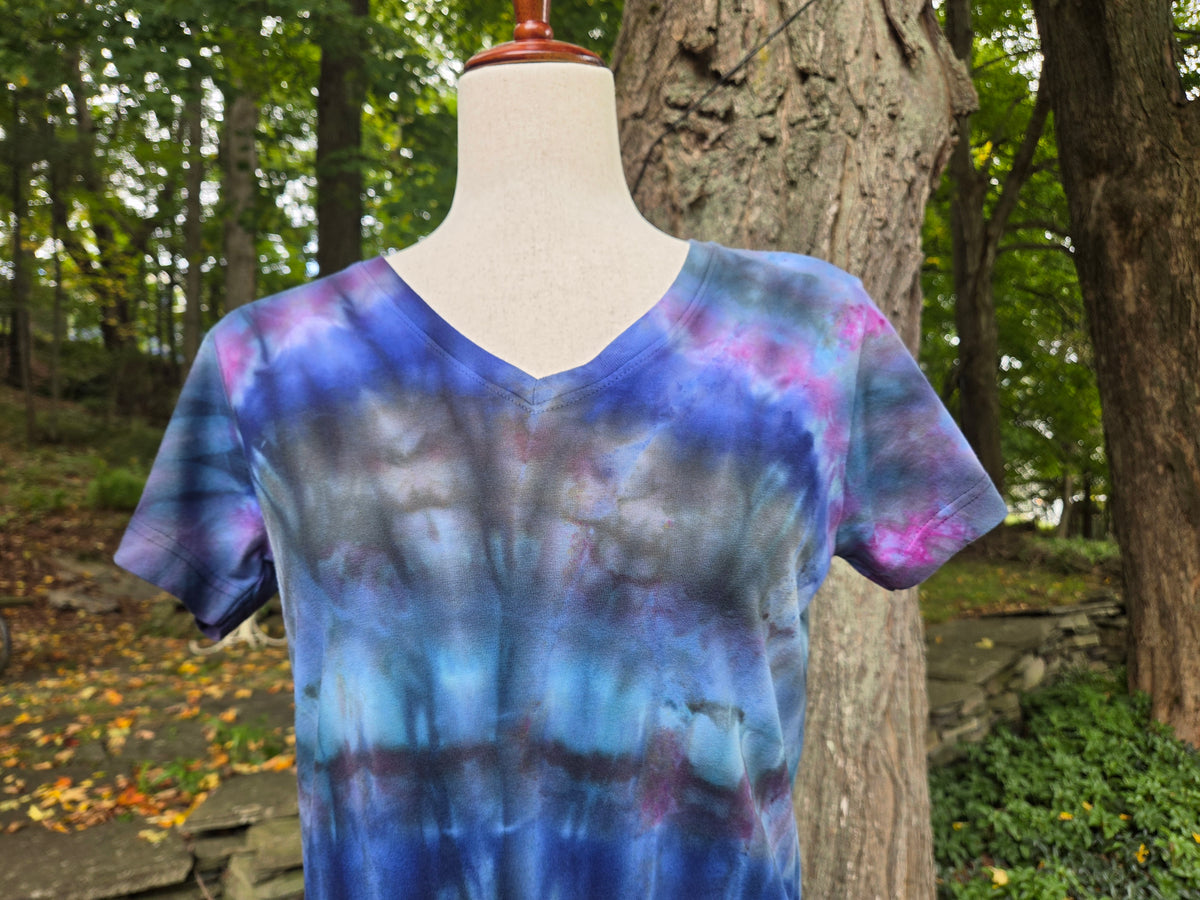Ice-Dyed Women’s Medium V-Neck T-Shirt — One of a Kind