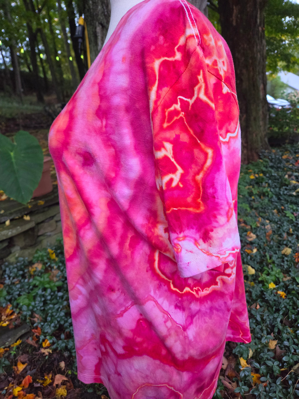 Ice-Dyed Women’s 3XL V-Neck T-Shirt — Fiery Geode Collection — One of a Kind