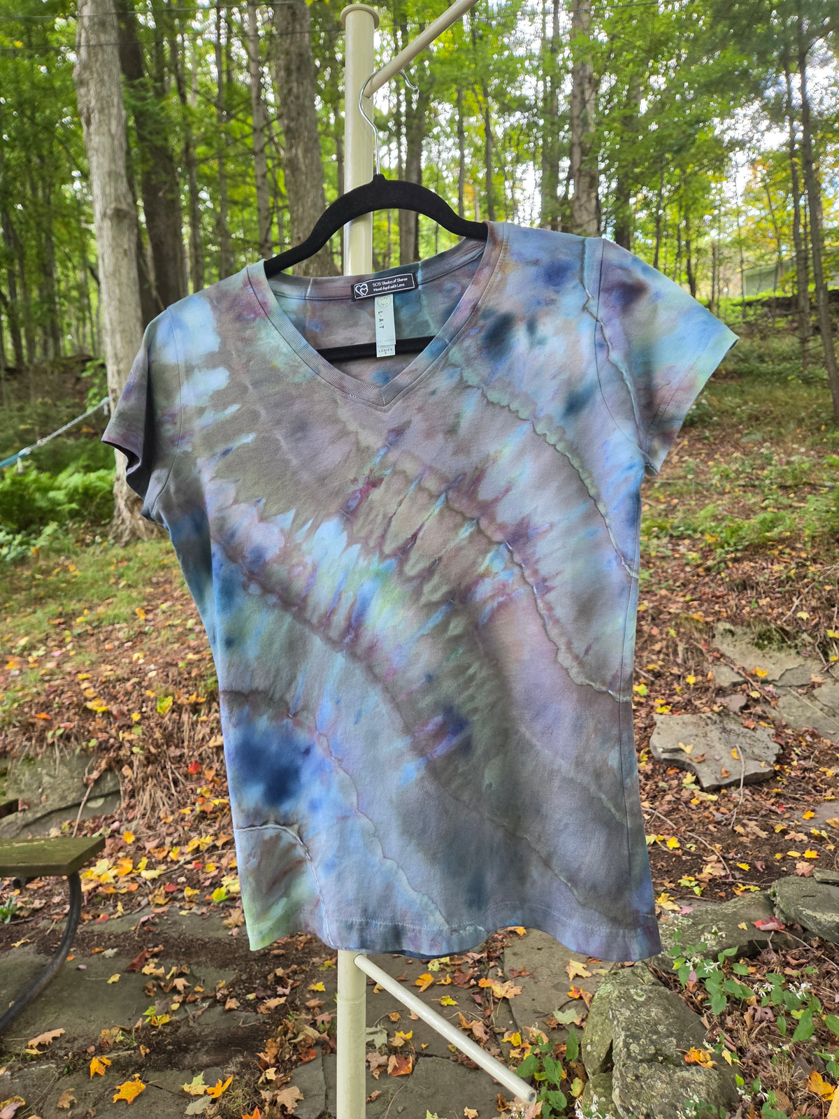 Ice-Dyed Women’s Small V-Neck T-Shirt — One of a Kind
