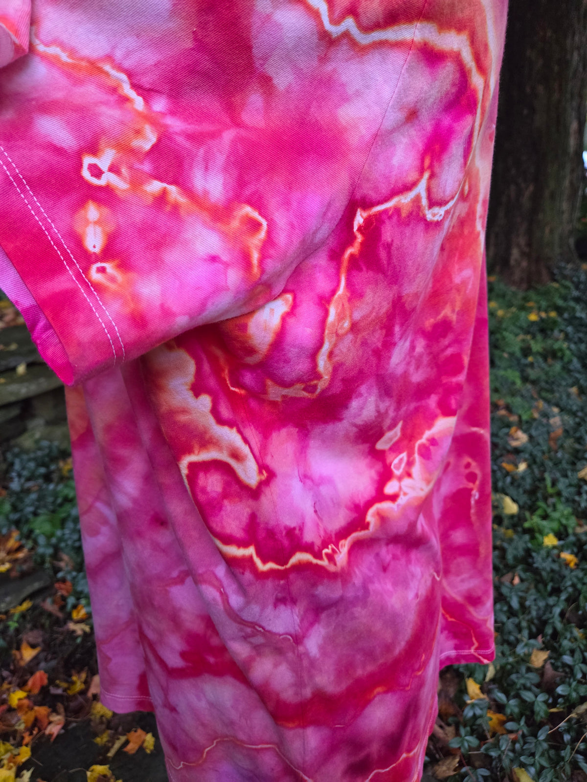 Ice-Dyed Women’s 3XL V-Neck T-Shirt — Fiery Geode Collection — One of a Kind