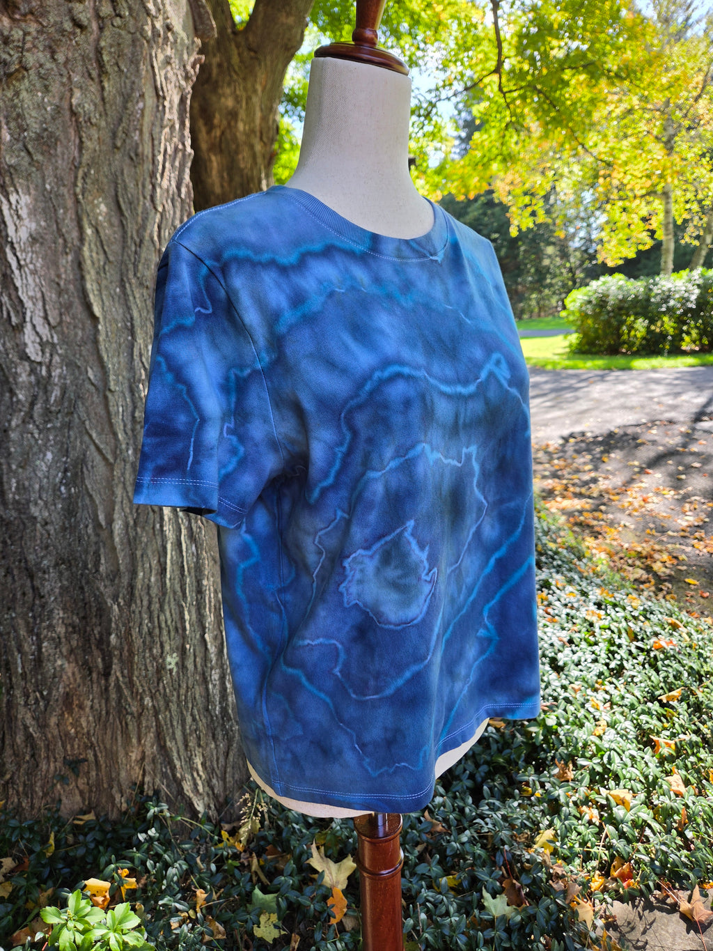 Ice-Dyed Women’s Medium Boxy T-Shirt — Wide Crew Neck — One of a Kind
