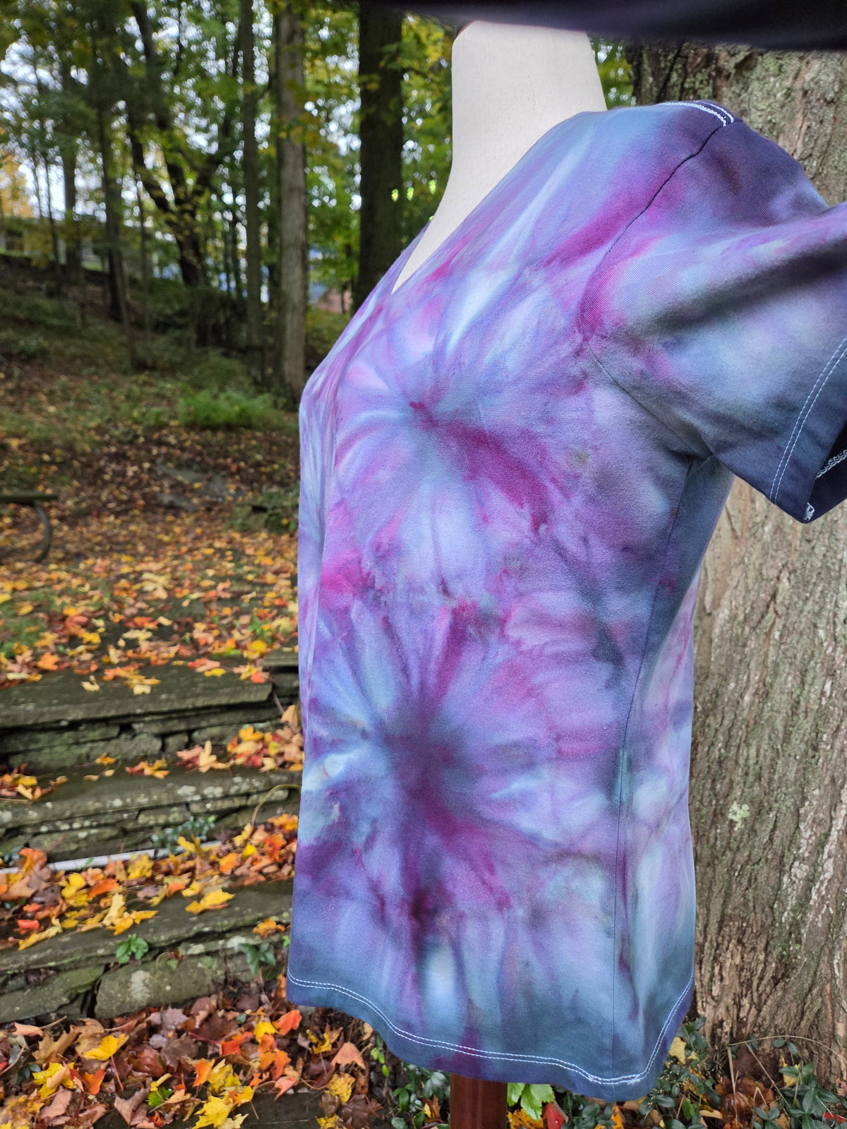 Ice-Dyed Women’s Large V-Neck T-Shirt — Bloom Collection — One of a Kind