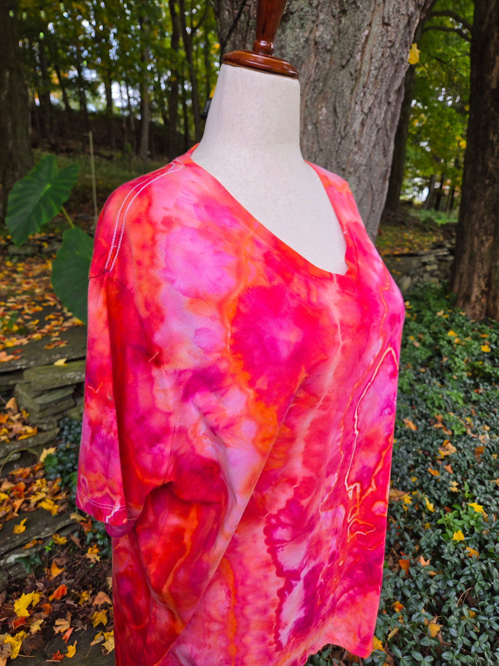 Ice-Dyed Women’s 3XL V-Neck T-Shirt — Fire Opal Geode — One of a Kind