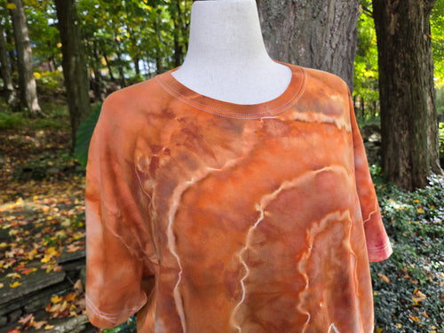 Ice-Dyed Unisex Relaxed Crew Neck T-Shirt — Autumn Ember — One of a Kind