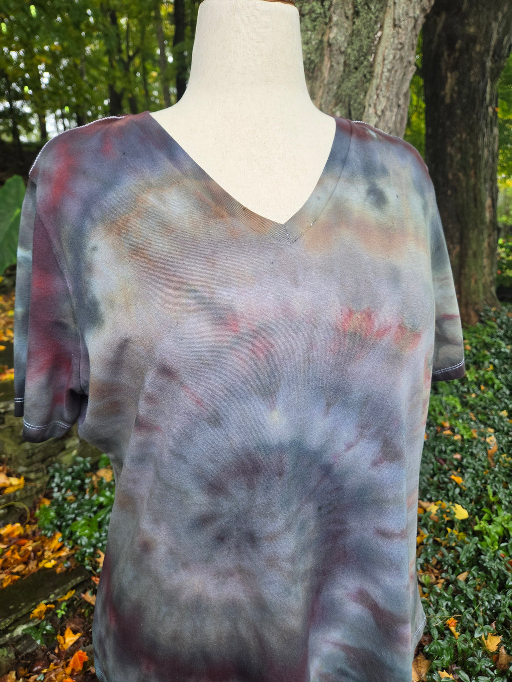 Ice-Dyed Women’s XL V-Neck T-Shirt — Swirl Collection — One of a Kind