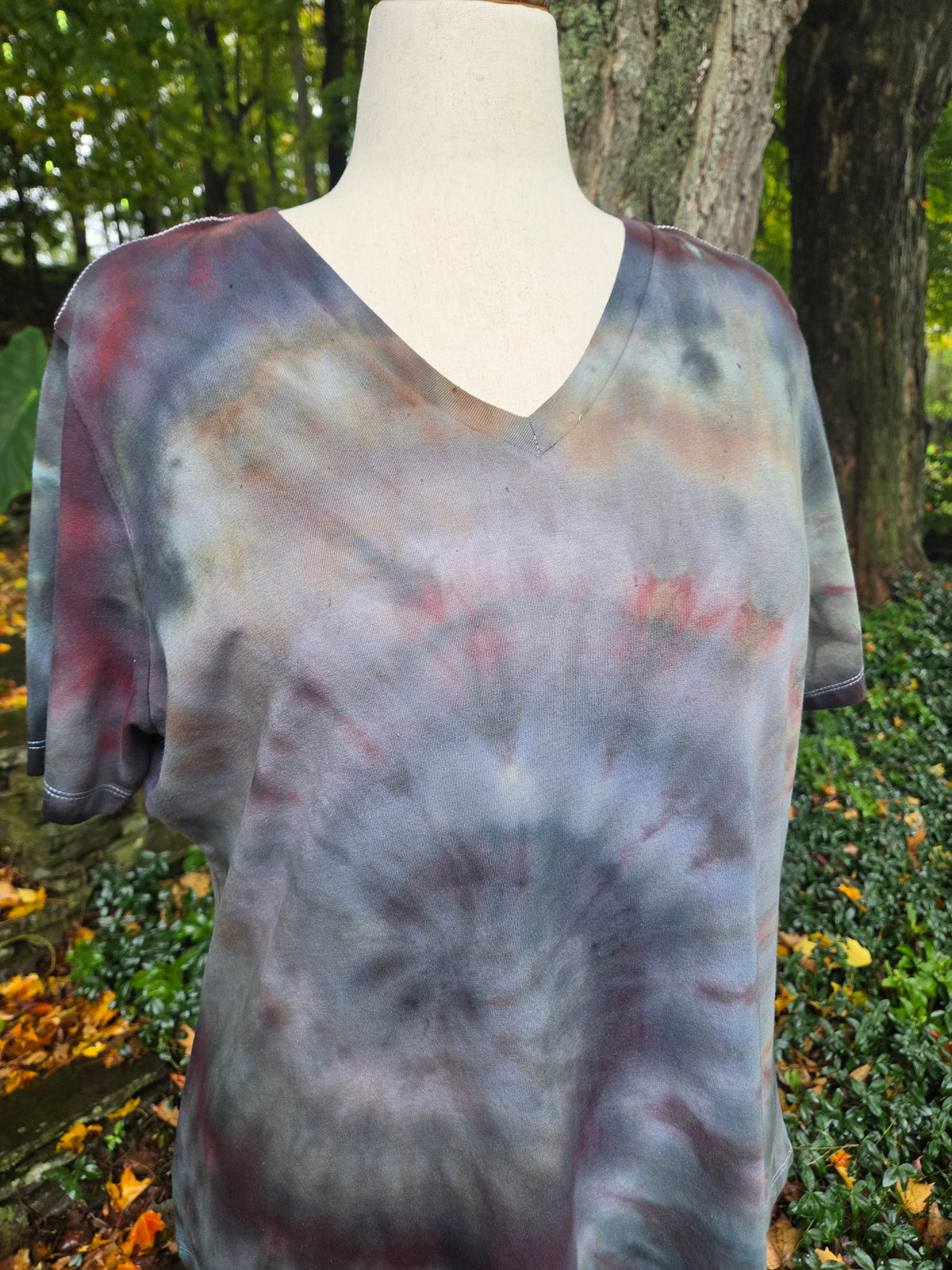Ice-Dyed Women’s XL V-Neck T-Shirt — Swirl Collection — One of a Kind