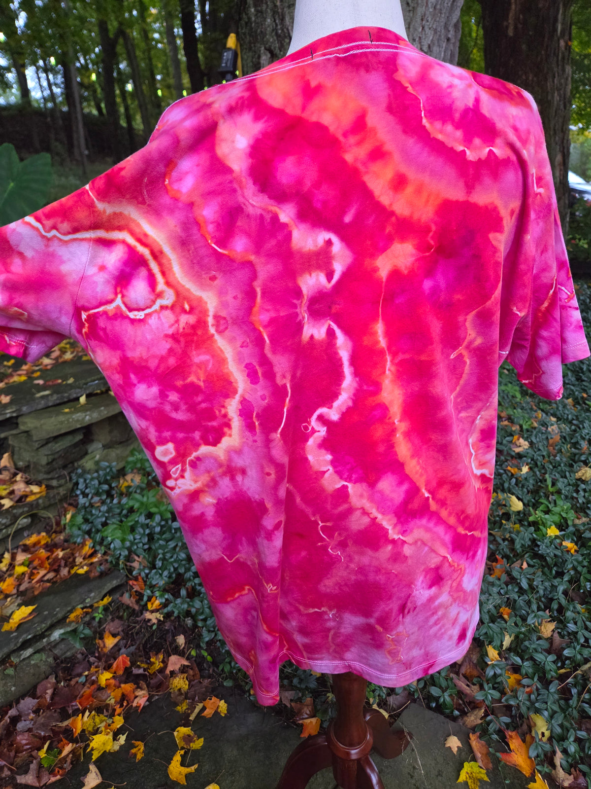 Ice-Dyed Women’s 3XL V-Neck T-Shirt — Fiery Geode Collection — One of a Kind