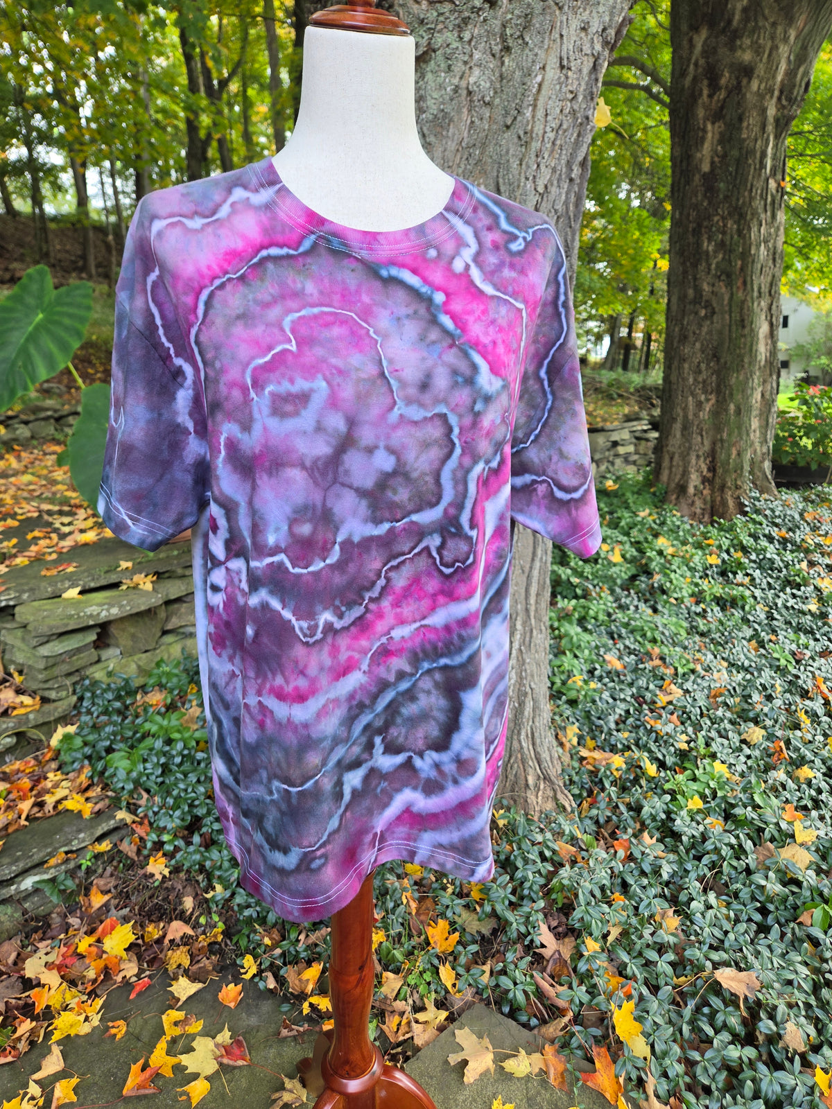 Ice-Dyed Unisex Relaxed Crew Neck T-Shirt — Stormy Rose — One of a Kind