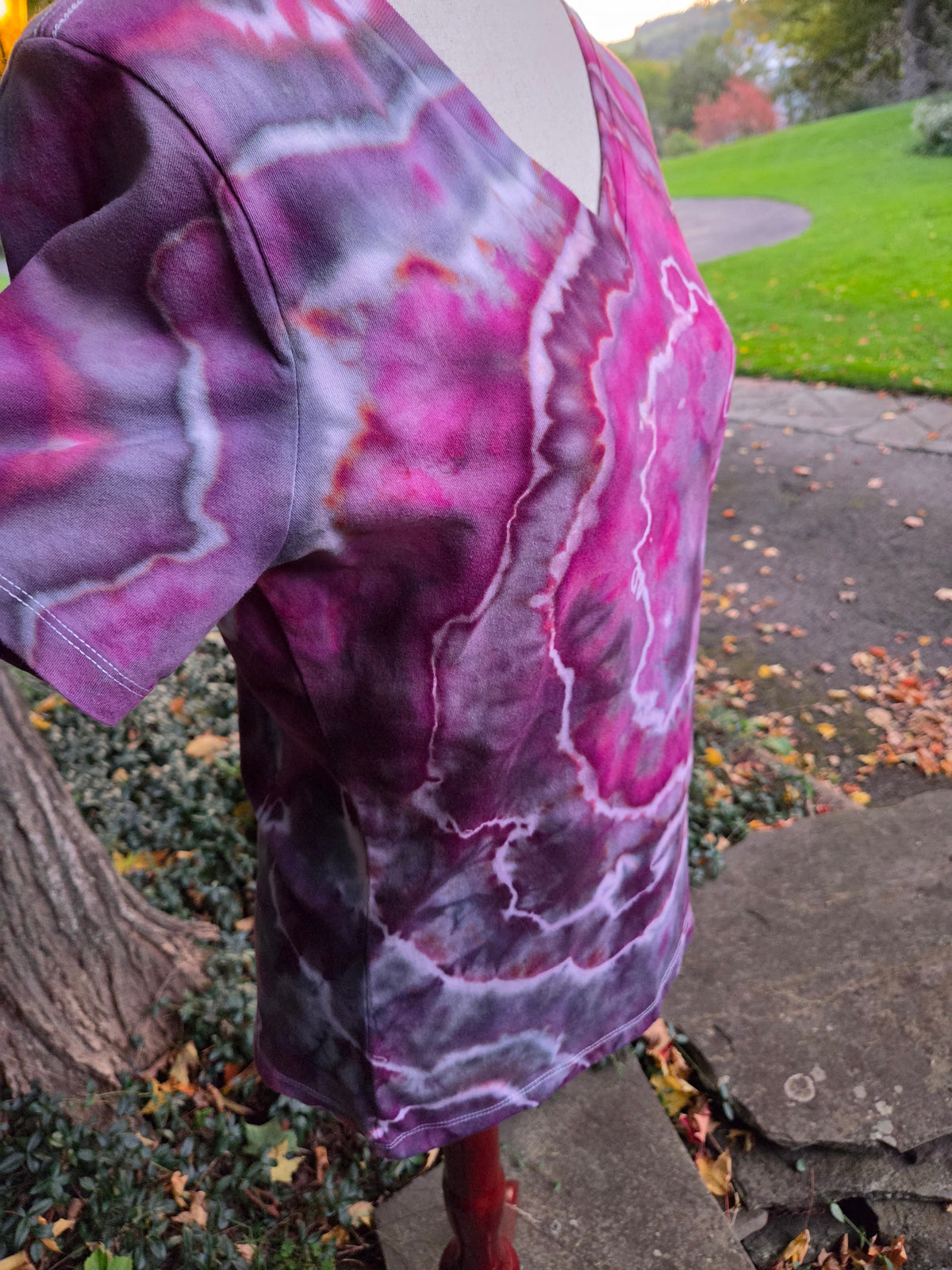 Ice-Dyed Women’s Medium V-Neck T-Shirt — Geode Collection — One of a Kind