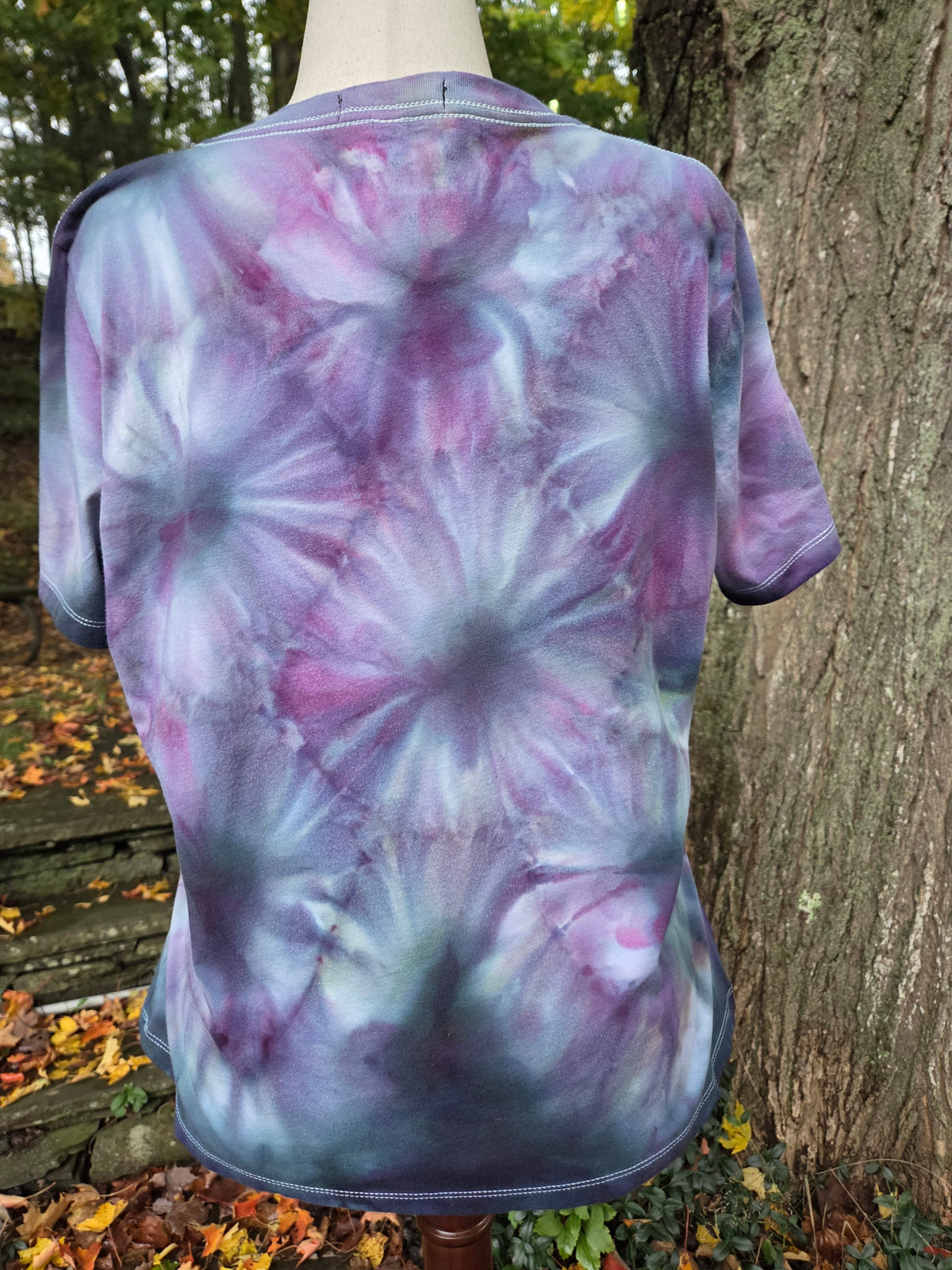 Ice-Dyed Women’s Large V-Neck T-Shirt — Bloom Collection — One of a Kind