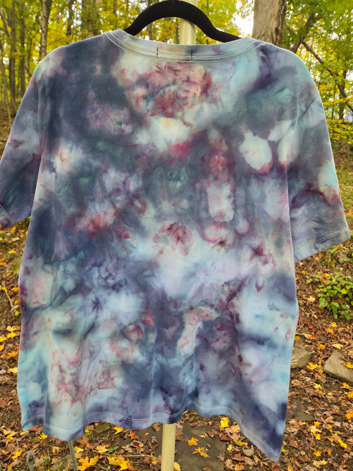 Ice-Dyed Women’s Extra Large V-Neck T-Shirt — Wildflower Mist — One of a Kind