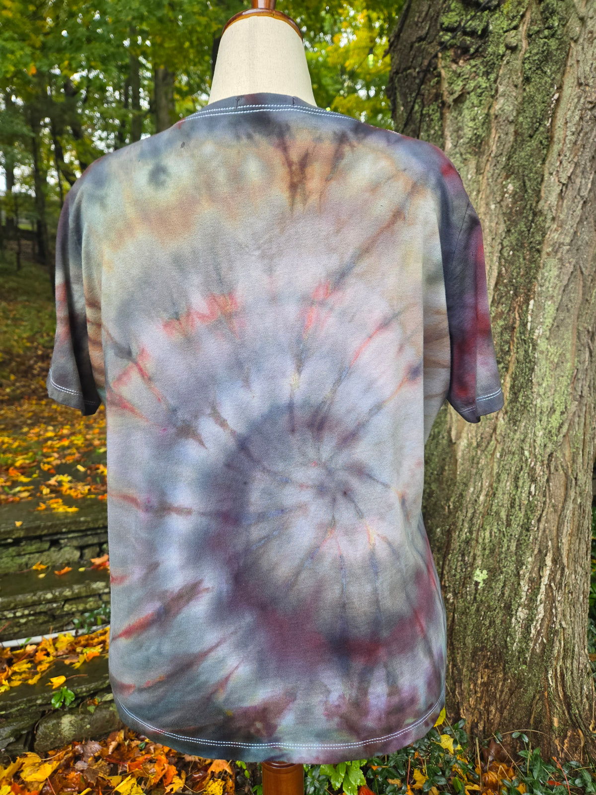 Ice-Dyed Women’s XL V-Neck T-Shirt — Swirl Collection — One of a Kind