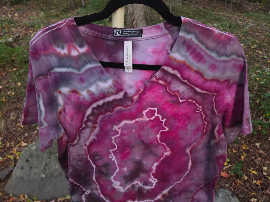 Ice-Dyed Women’s Medium V-Neck T-Shirt — Geode Collection — One of a Kind