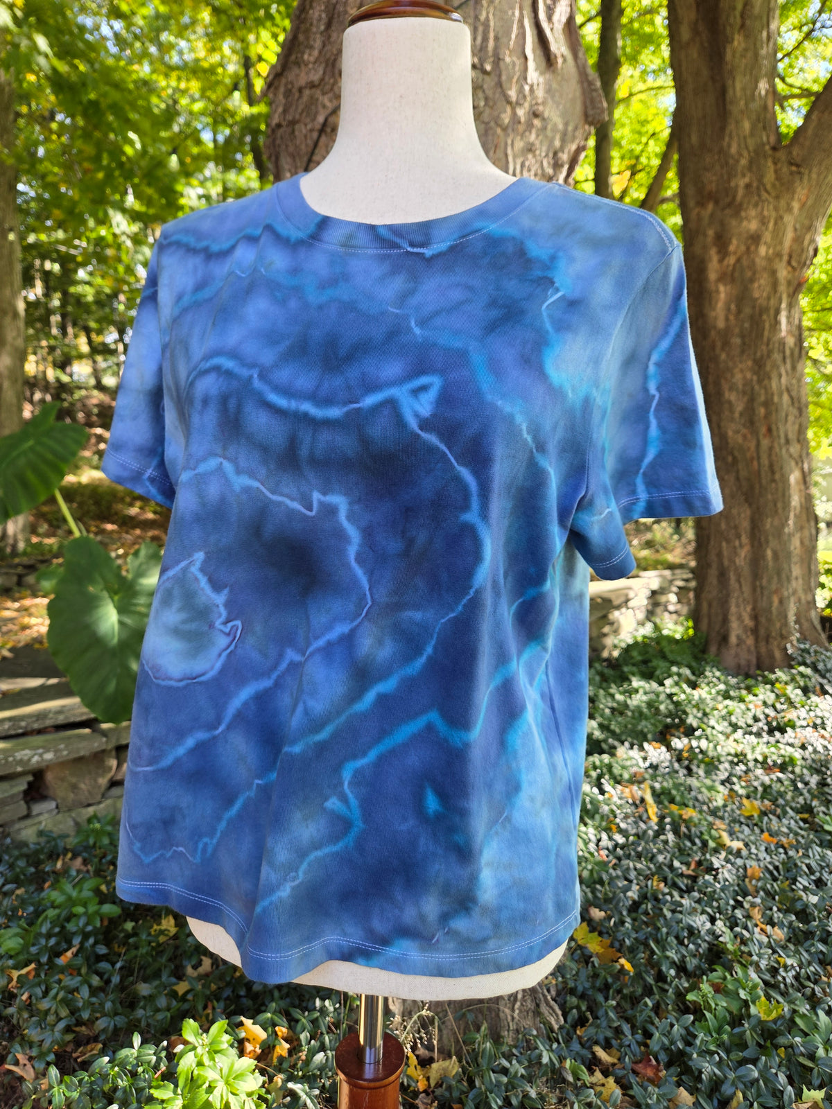 Ice-Dyed Women’s Medium Boxy T-Shirt — Wide Crew Neck — One of a Kind