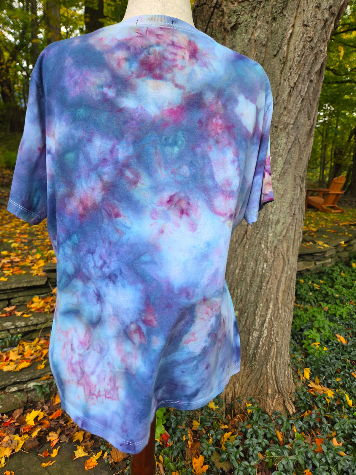 Ice-Dyed Women’s Extra Large V-Neck T-Shirt — Wildflower Mist — One of a Kind