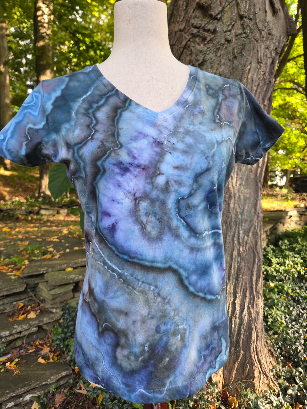 Ice-Dyed Women’s Small V-Neck T-Shirt — One of a Kind