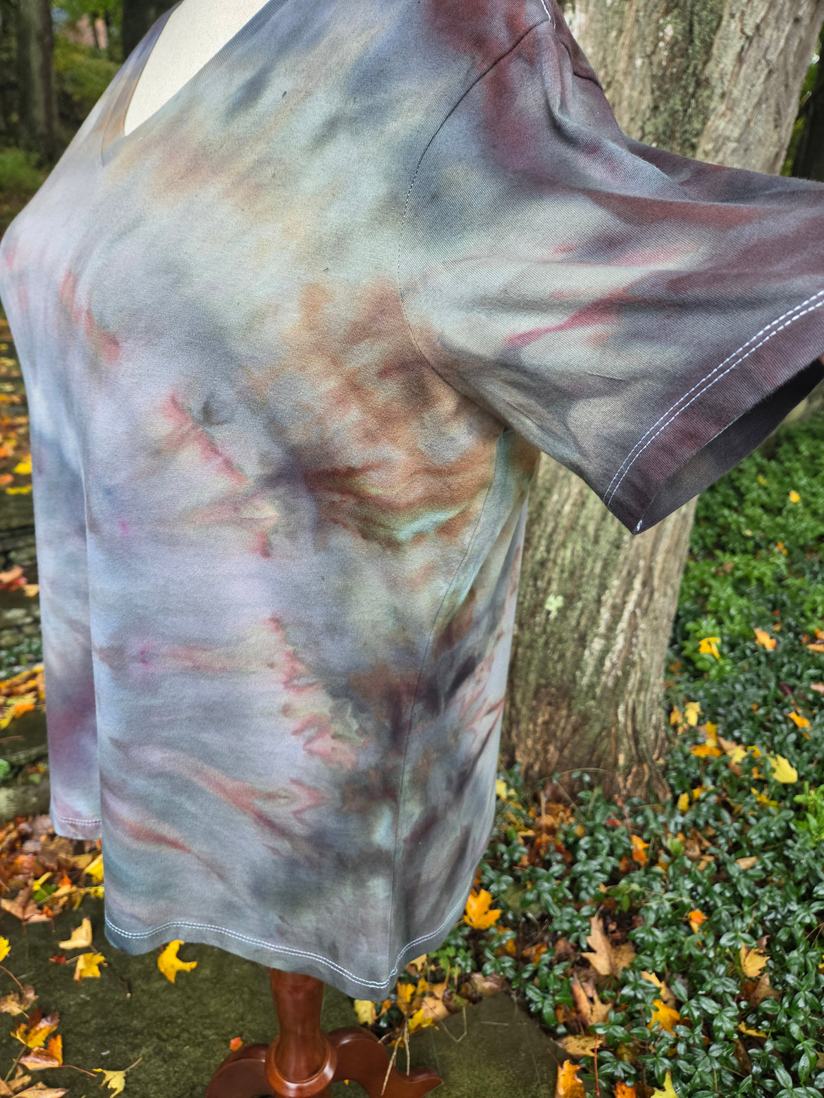 Ice-Dyed Women’s XL V-Neck T-Shirt — Swirl Collection — One of a Kind