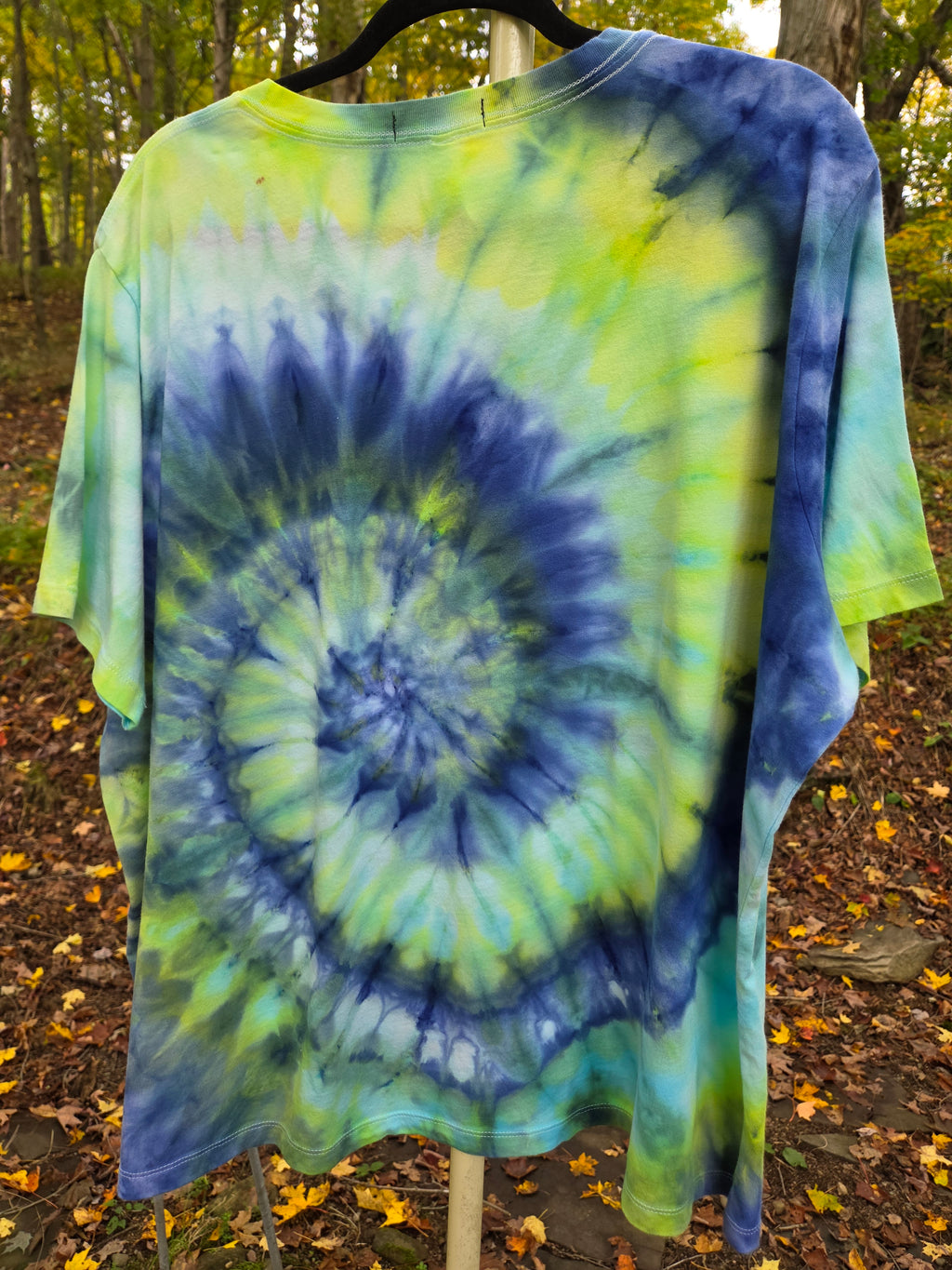 Ice-Dyed Women’s 3XL V-Neck T-Shirt — Bluebell Sunrise — One of a Kind