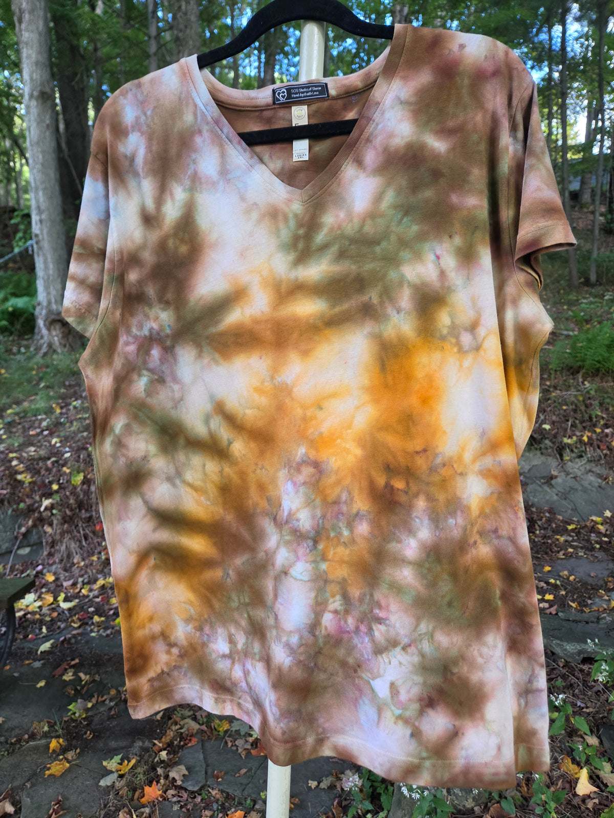 Ice-Dyed Women’s 2XL V-Neck T-Shirt — One of a Kind
