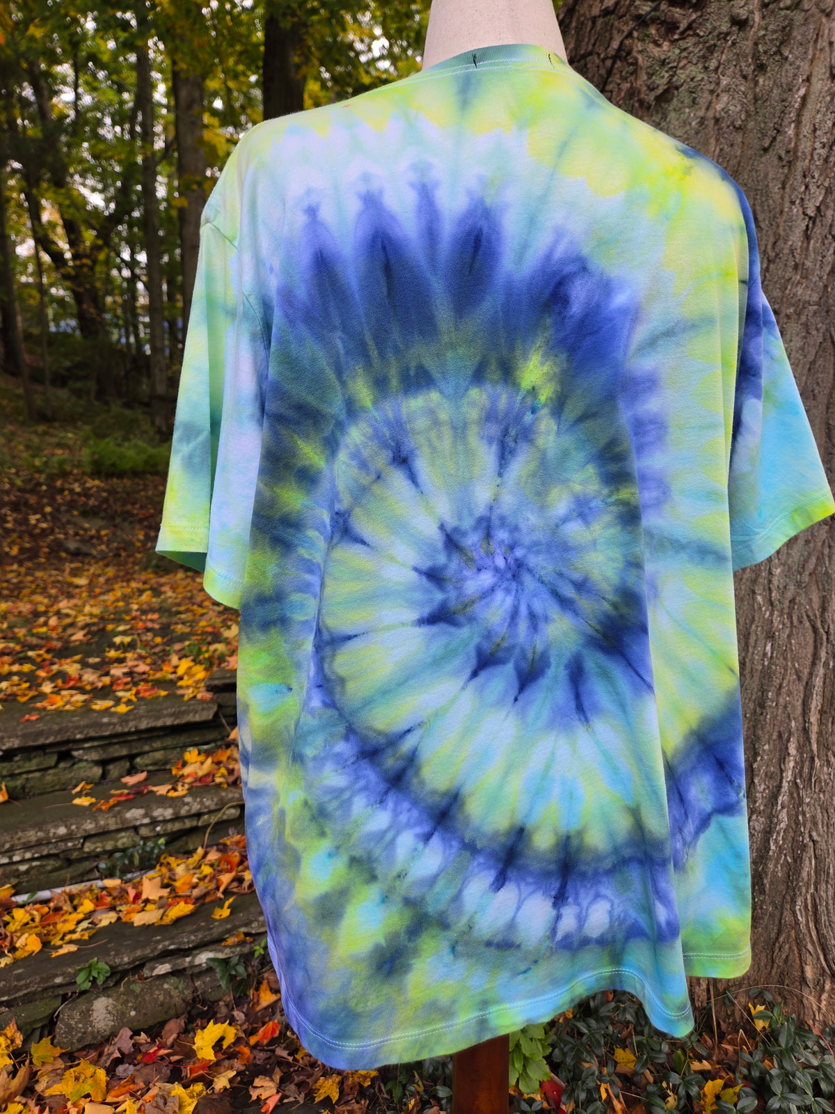 Ice-Dyed Women’s 3XL V-Neck T-Shirt — Bluebell Sunrise — One of a Kind