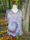 Ice-Dyed Women’s XL V-Neck T-Shirt — Swirl Collection — One of a Kind