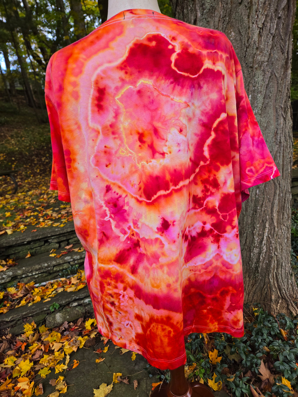 Ice-Dyed Women’s 3XL V-Neck T-Shirt — Fire Opal Geode — One of a Kind