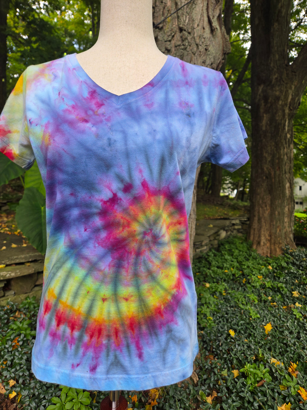 Ice-Dyed Women’s Medium V-Neck T-Shirt — One of a Kind