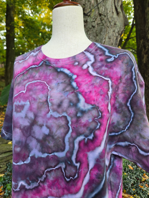 Ice-Dyed Unisex Relaxed Crew Neck T-Shirt — Stormy Rose — One of a Kind
