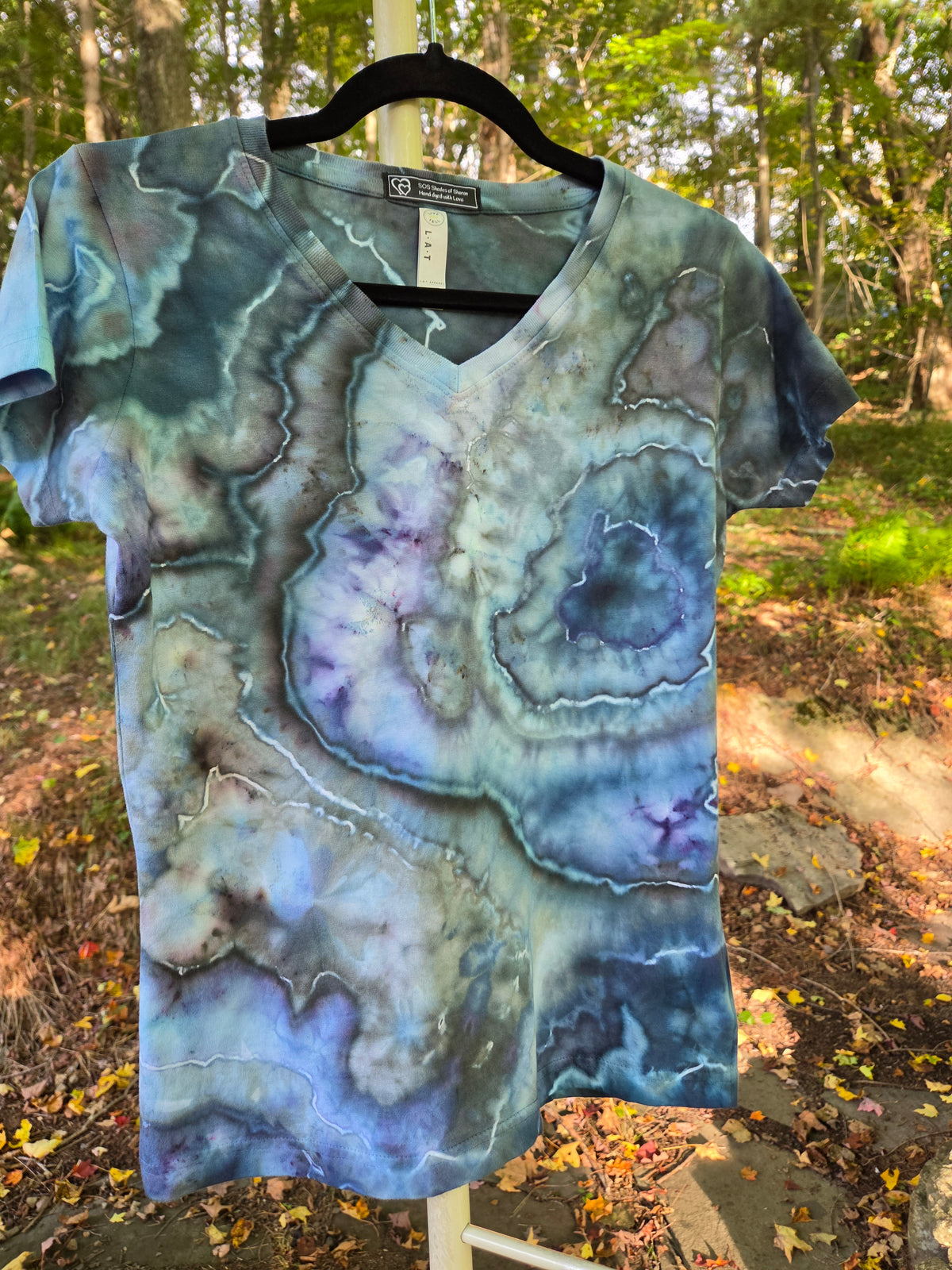 Ice-Dyed Women’s Small V-Neck T-Shirt — One of a Kind