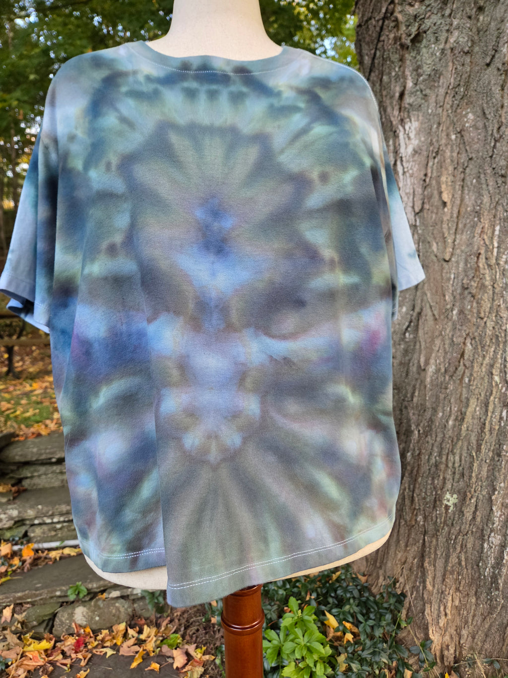 Ice-Dyed Women’s 2XL Boxy T-Shirt — Wide Crew Neck — One of a Kind