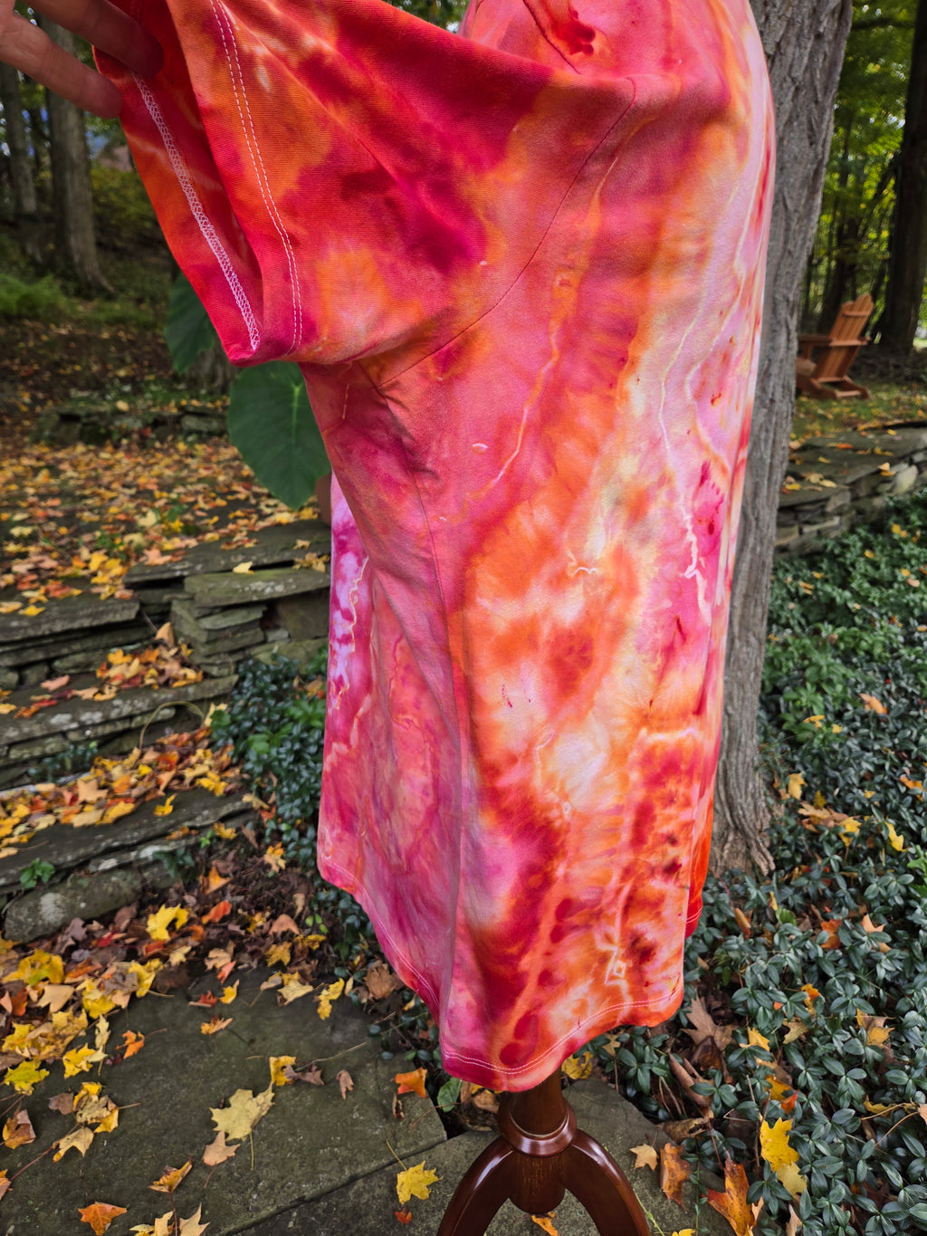 Ice-Dyed Women’s 3XL V-Neck T-Shirt — Fire Opal Geode — One of a Kind