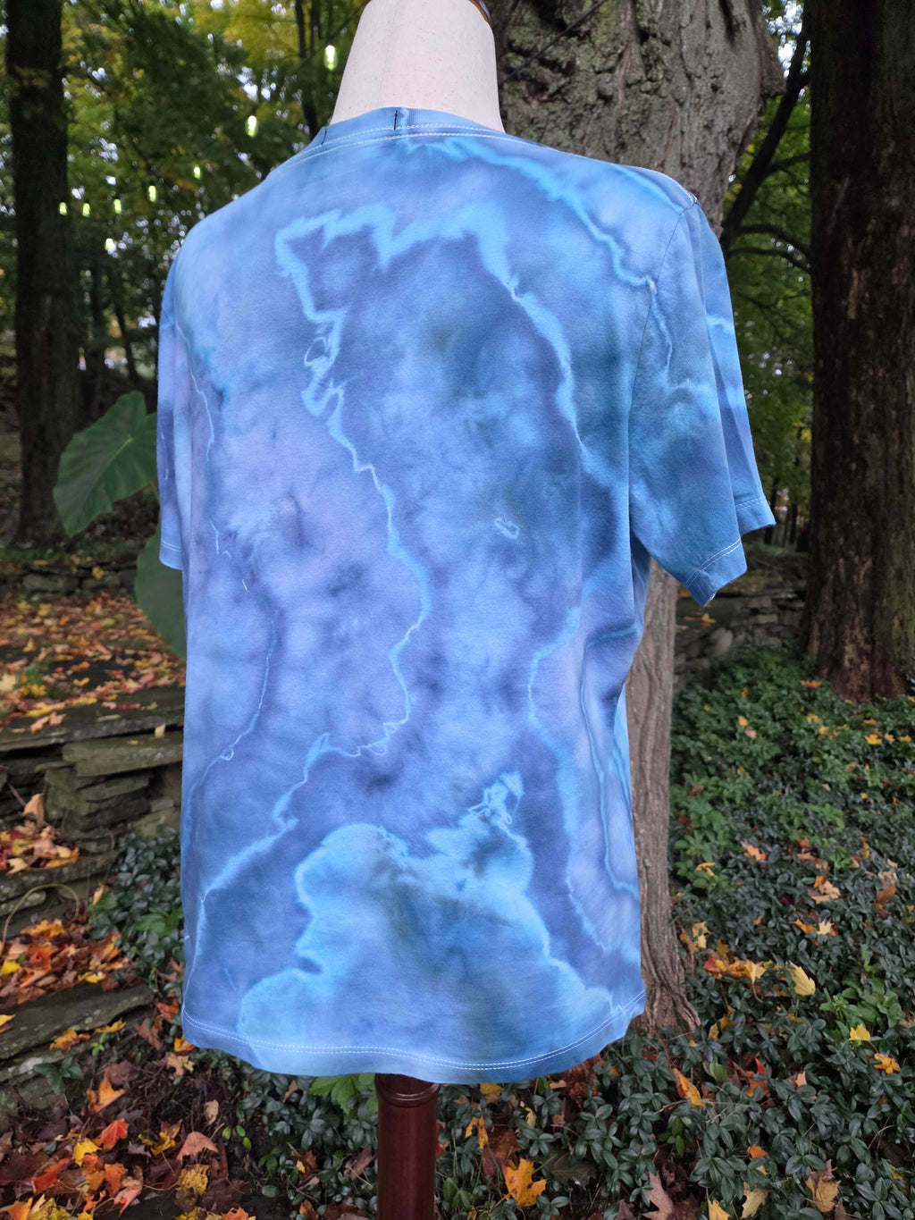 One-of-a-kind ice-dyed women’s V-neck T-shirt — Large