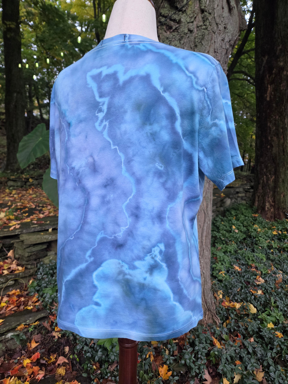 One-of-a-kind ice-dyed women’s V-neck T-shirt — Large