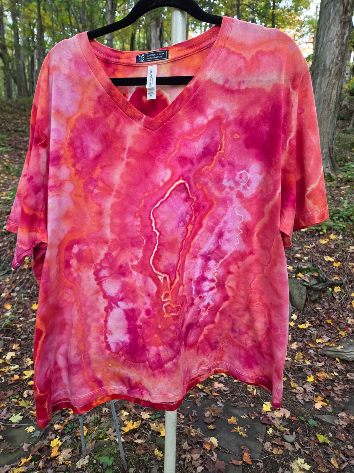 Ice-Dyed Women’s 3XL V-Neck T-Shirt — Fire Opal Geode — One of a Kind