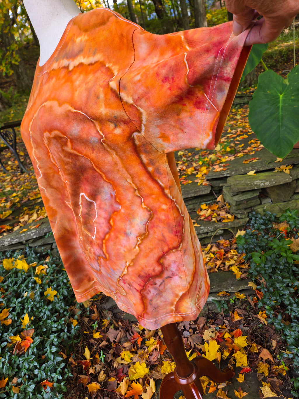 Ice-Dyed Unisex Relaxed Crew Neck T-Shirt — Autumn Ember — One of a Kind