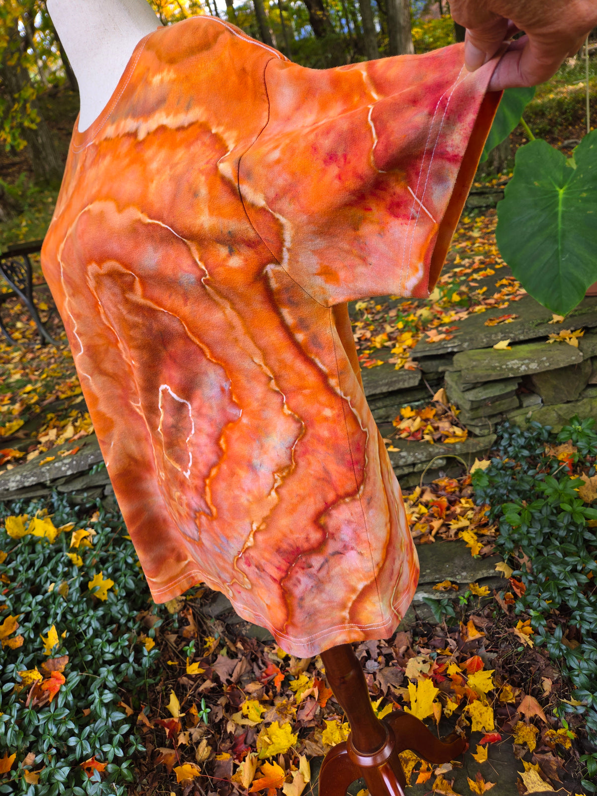 Ice-Dyed Unisex Relaxed Crew Neck T-Shirt — Autumn Ember — One of a Kind