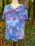 Ice-Dyed Women’s Extra Large V-Neck T-Shirt — Wildflower Mist — One of a Kind